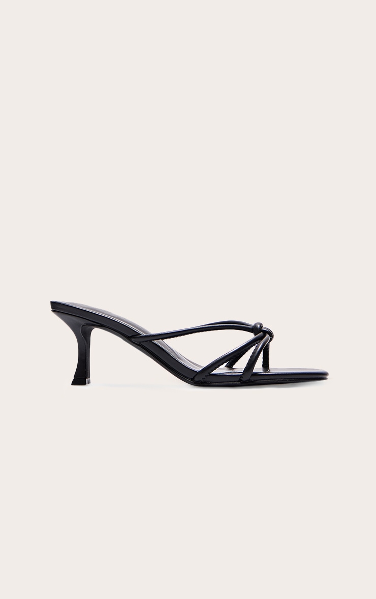 Black PU Wide Fit Square Toe Knotted Heeled Mules