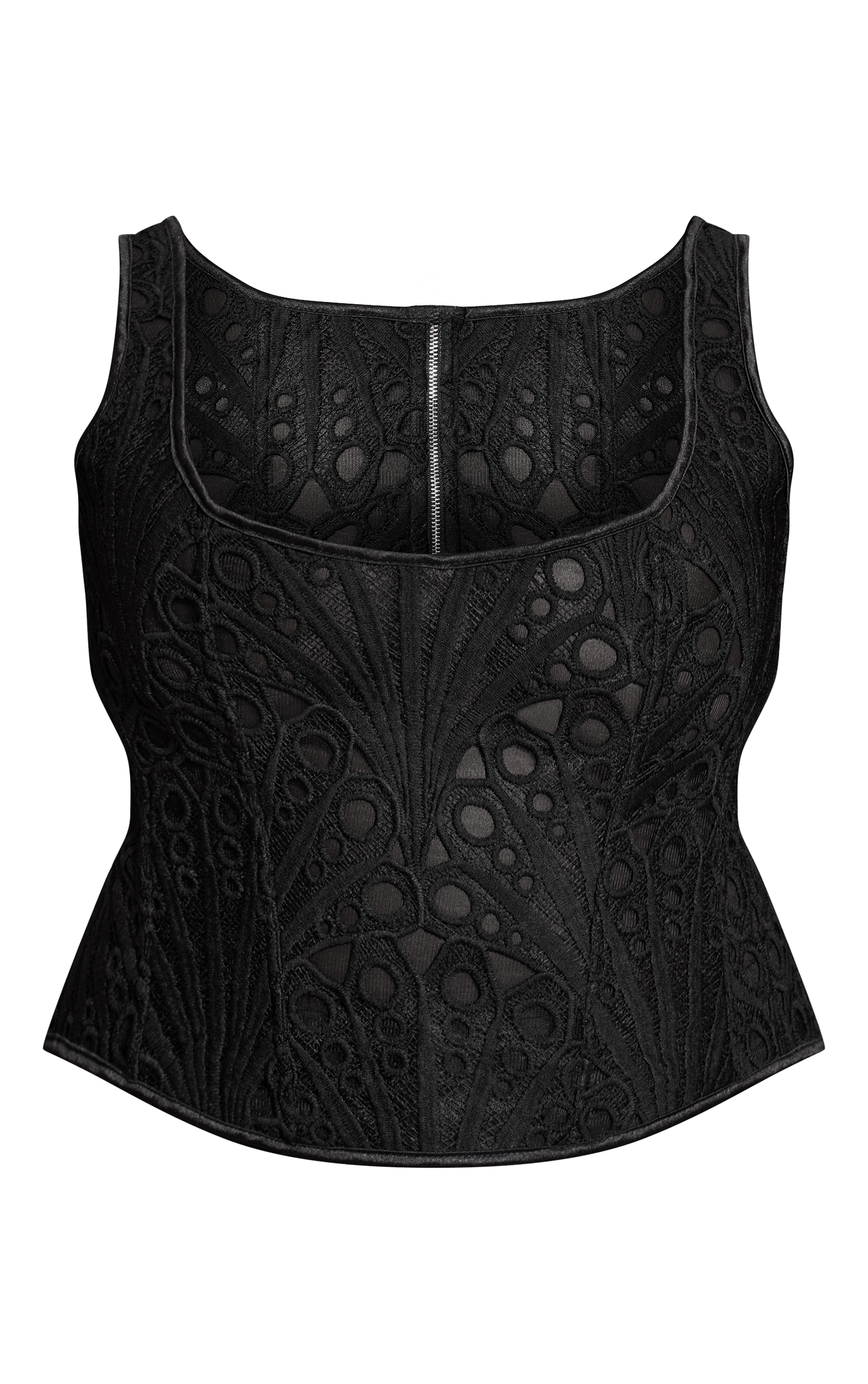 Plus Black Textured Sheer Floral Square Neck Corset image 5