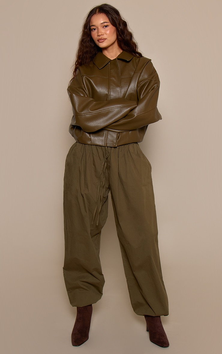 Khaki Cotton Drawstring Balloon Trousers image 4