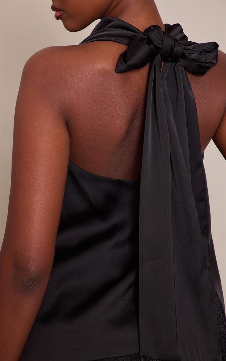 Black Satin Fringe Detail Top image 4