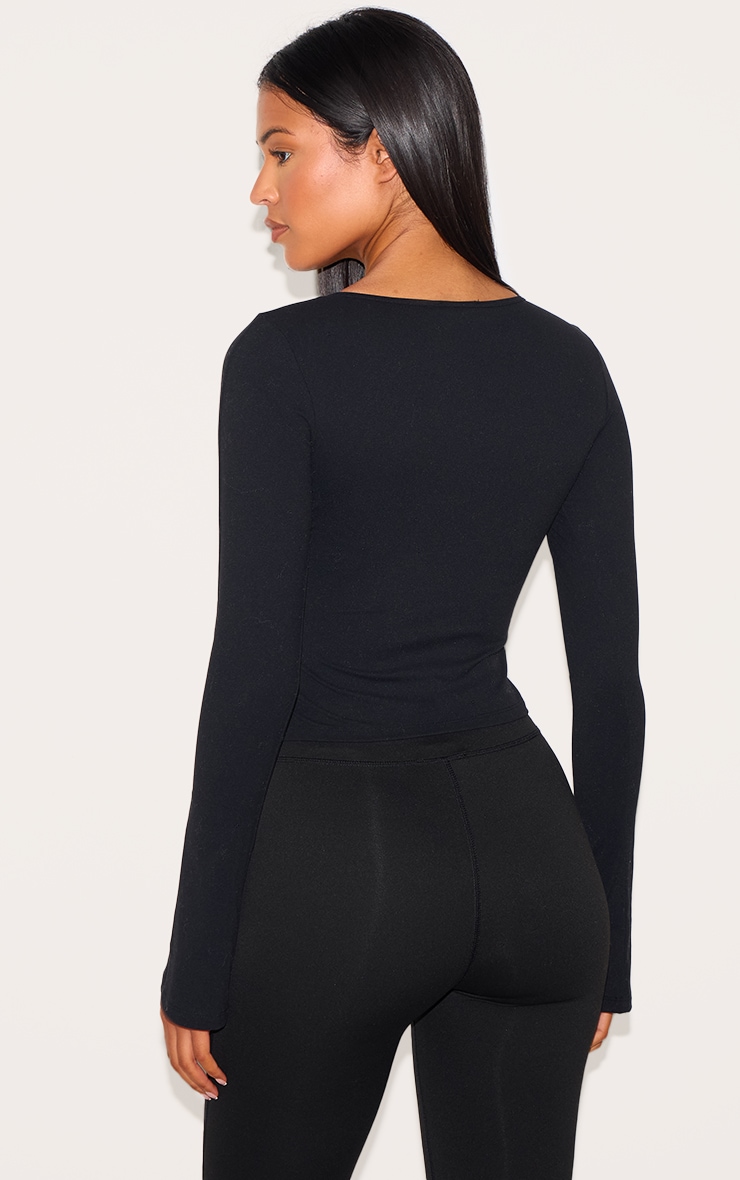 Tall Black Snatched Sculpt Asymmetric Long Sleeve Top image 2