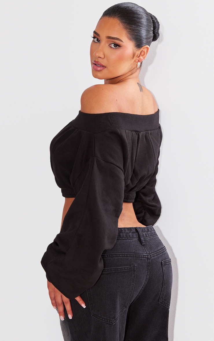 Shape Black Bardot Ruched Detail Sweatshirt image 2