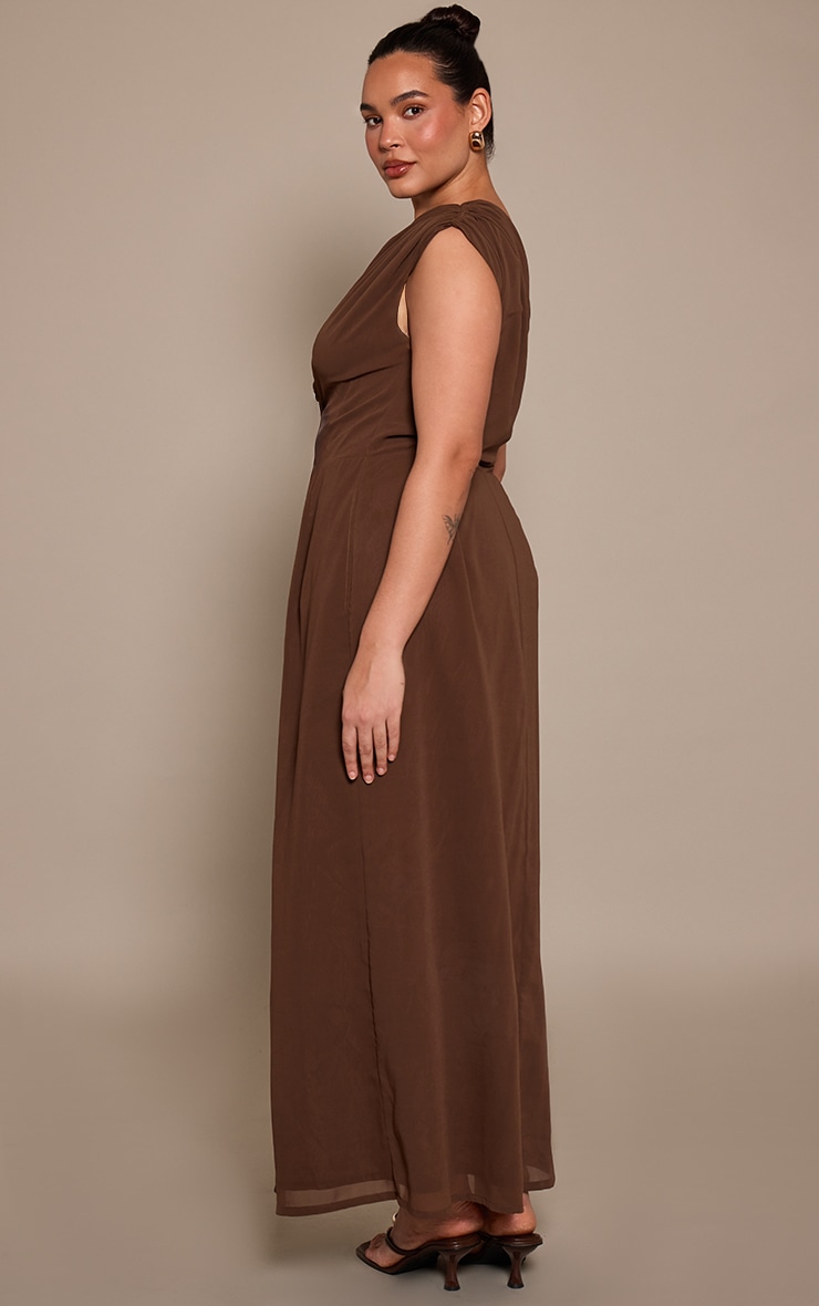 Plus Chocolate Drape One Shoulder Maxi Dress image 2