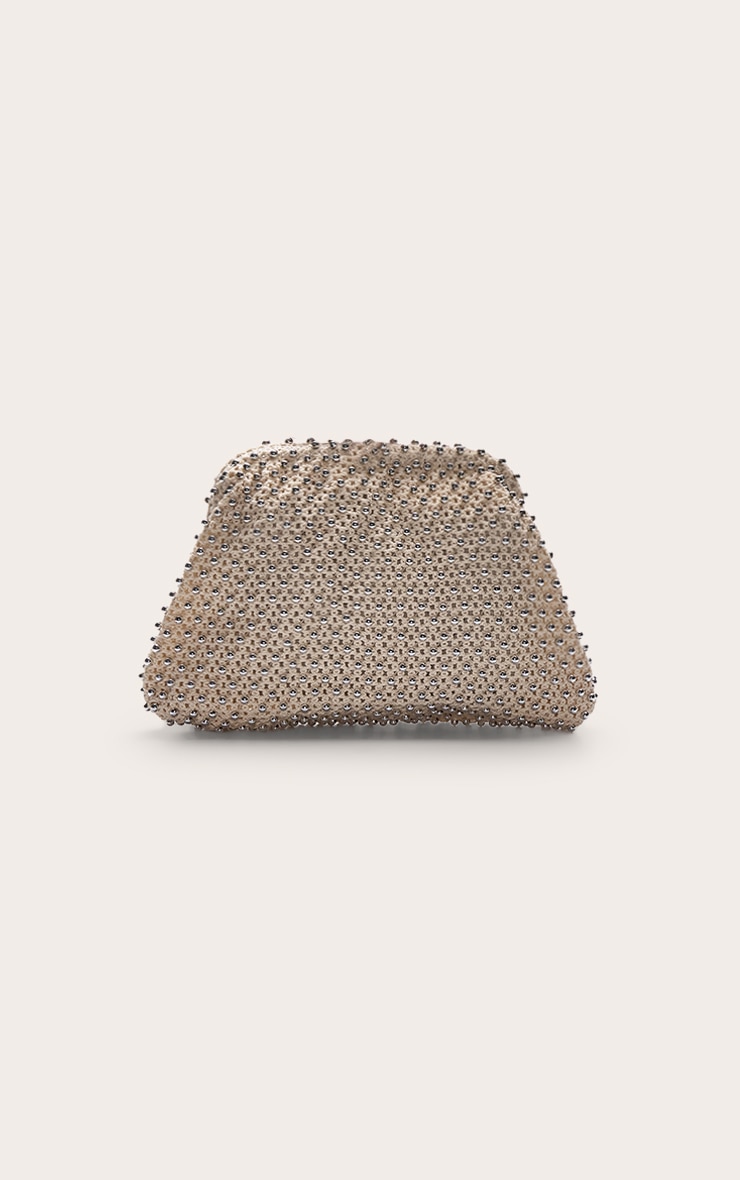 Cream Crochet Silver Studded Clutch Bag image 2