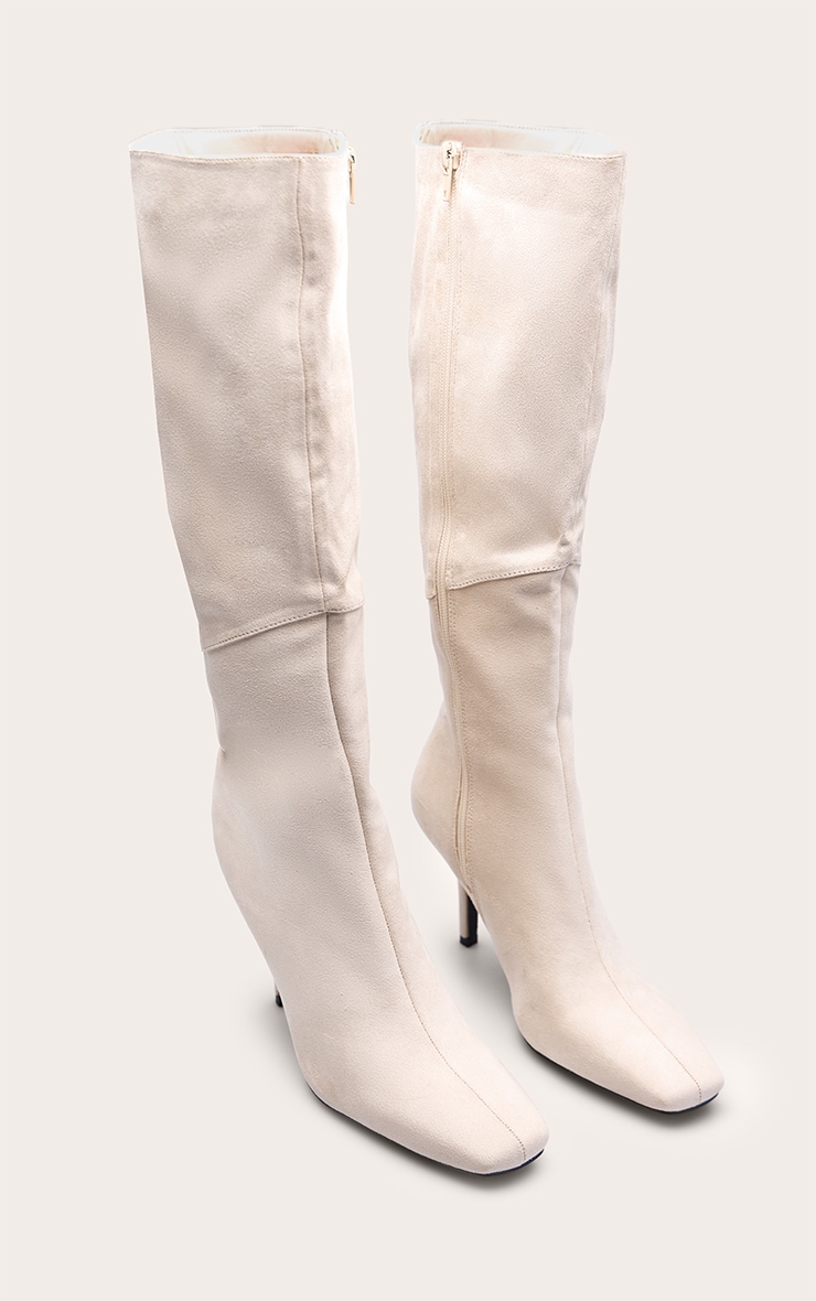 Stone Suede Heeled Knee High Boot image 3