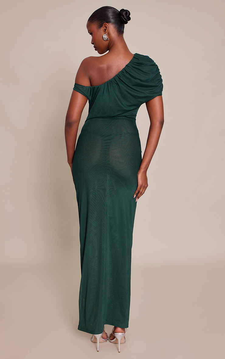 Robe longue en mousseline de soie vert émeraude à empiècements image 2