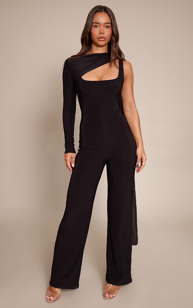 Black Slinky Cut Out Straight Leg Jumpsuit image 1