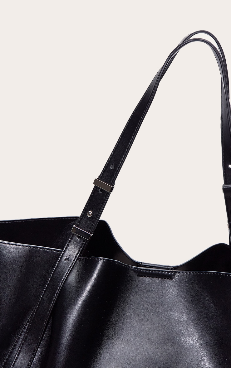 Black PU Adjustable Strap Tote Bag image 5