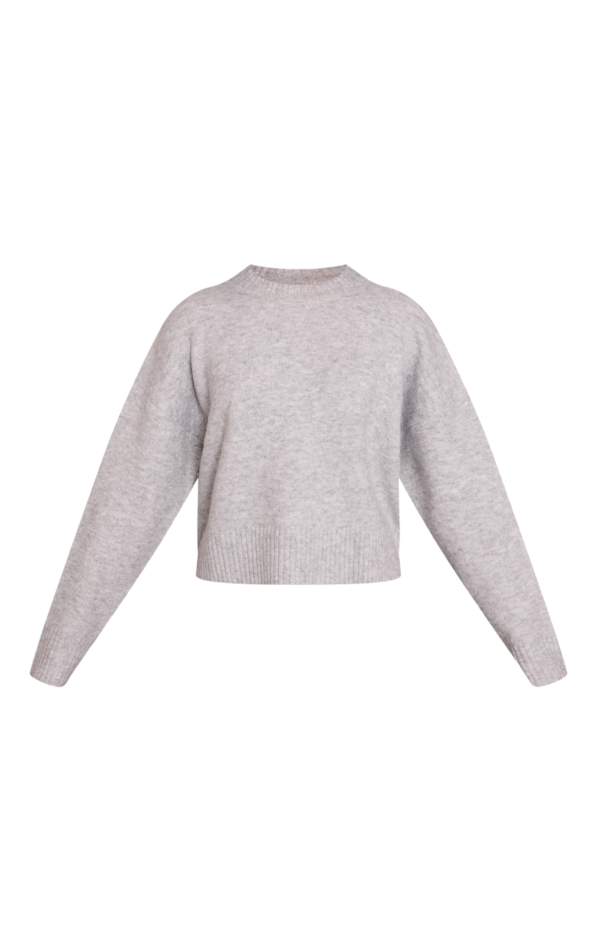 Grey Marl Knitted Cropped Crew Neck Sweater image 5