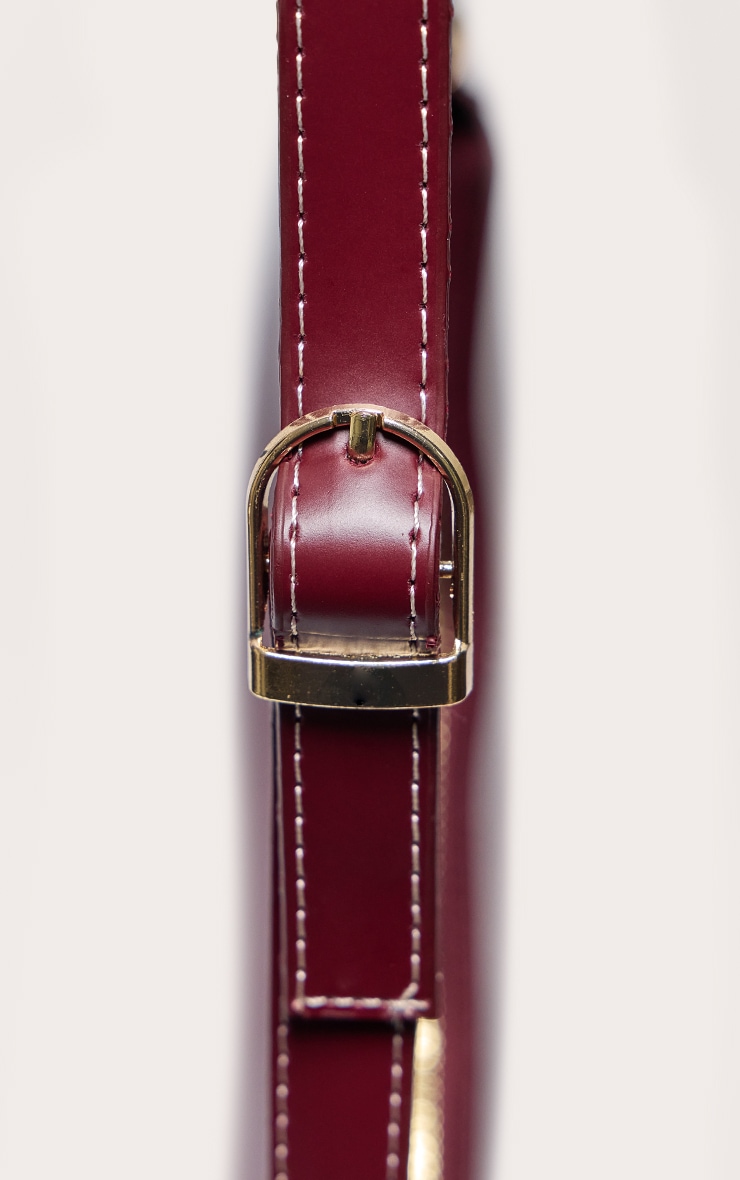Burgundy PU Contrast Stitch Shoulder Bag image 4