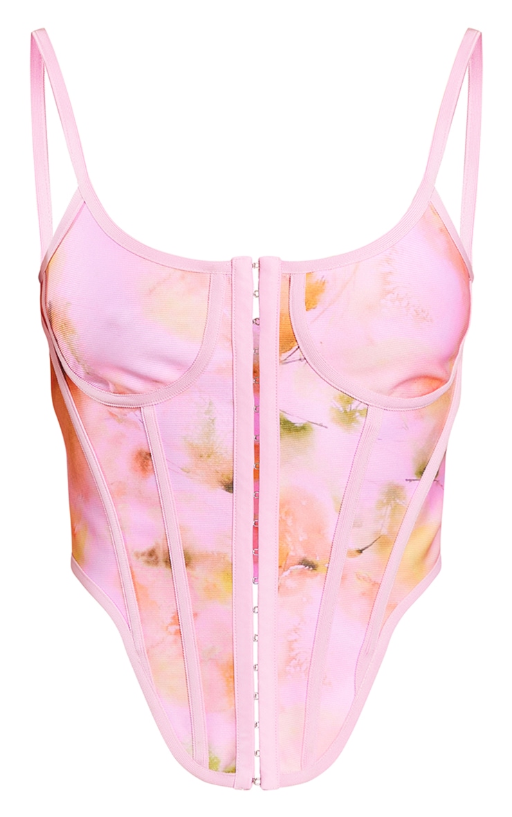 Pink Printed Bandage Hook And Eye Dip Hem Corset image 5