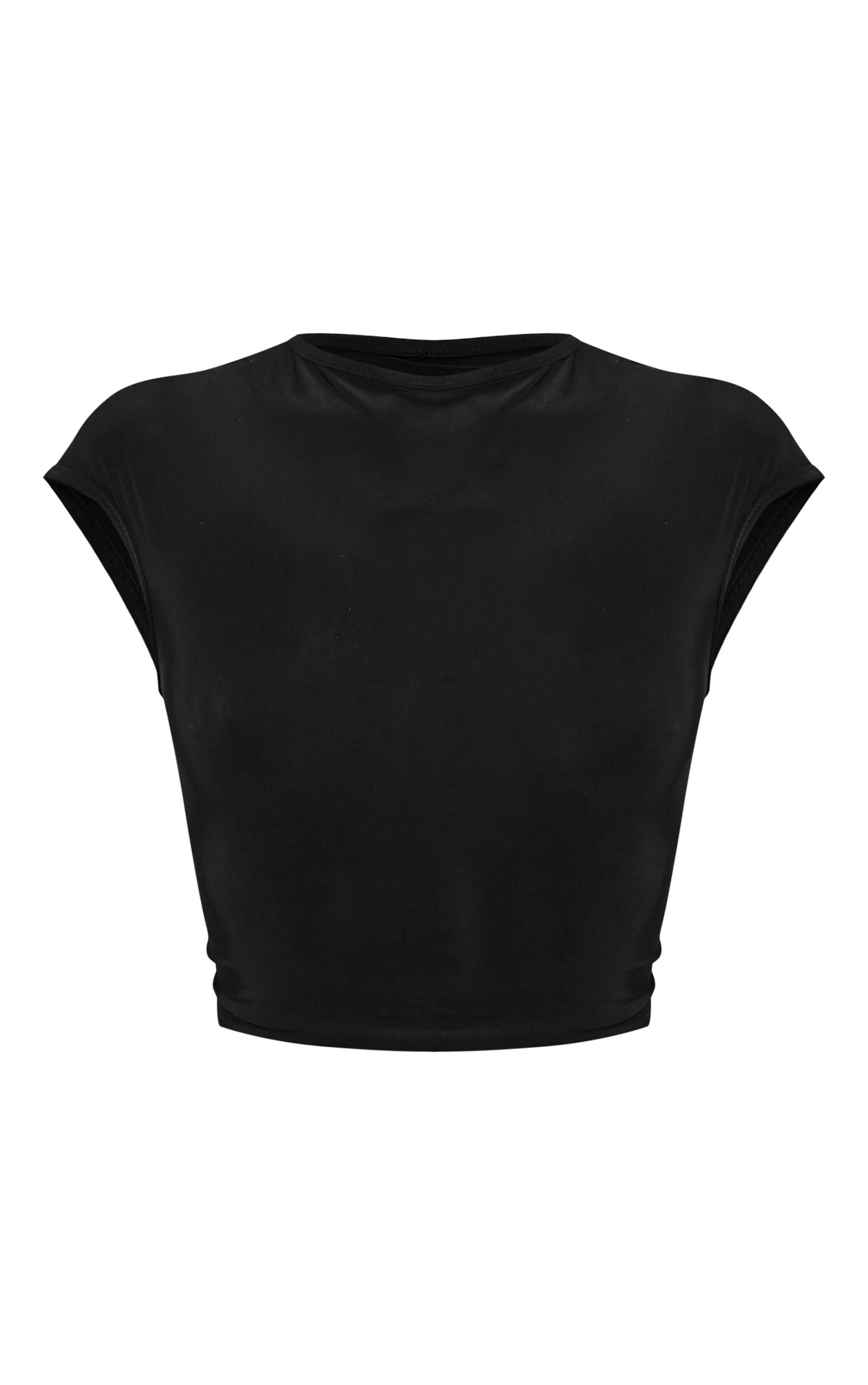 Petite Black Slinky Cap Sleeve Crop Top image 2