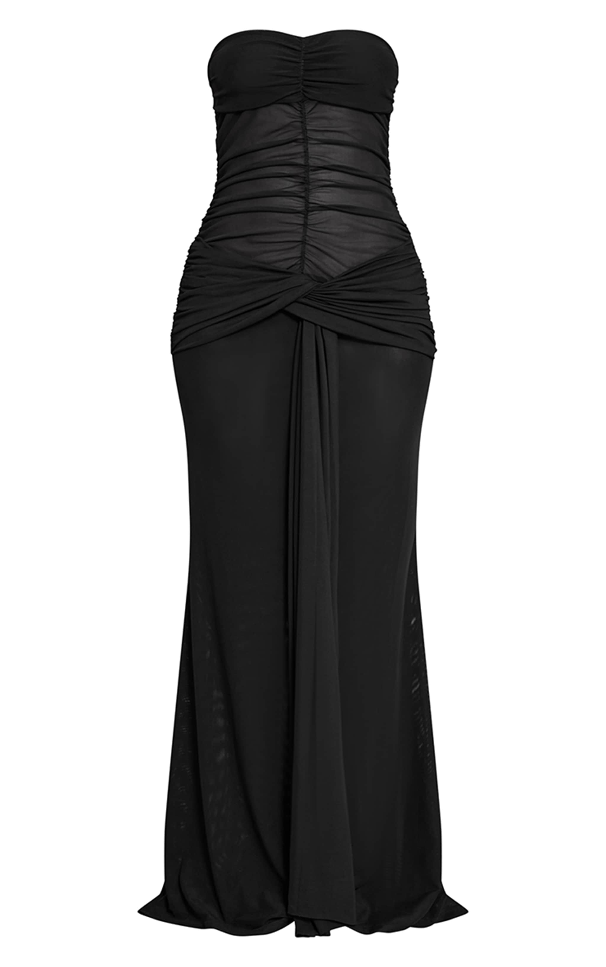 Petite Black Ruched Drape Bandeau Maxi Dress image 5