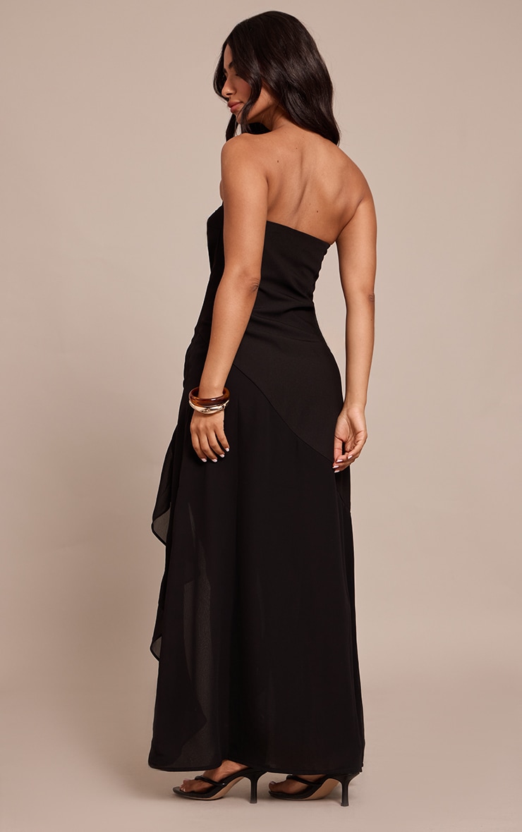 Petite Black Ruffle Asymmetric Bandeau Dress image 2