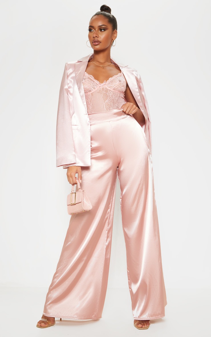 Blush Satin Wide Leg Trouser