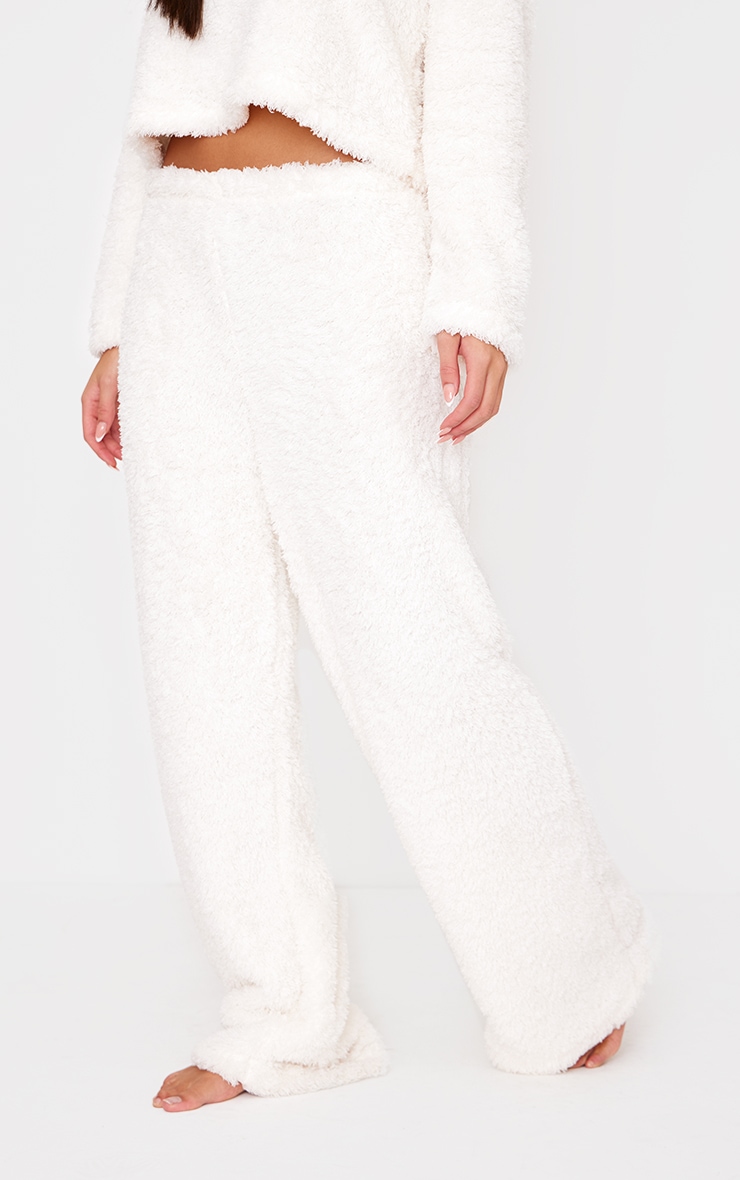Cream Cosy Fleece Wide Leg Pj Pants image 2