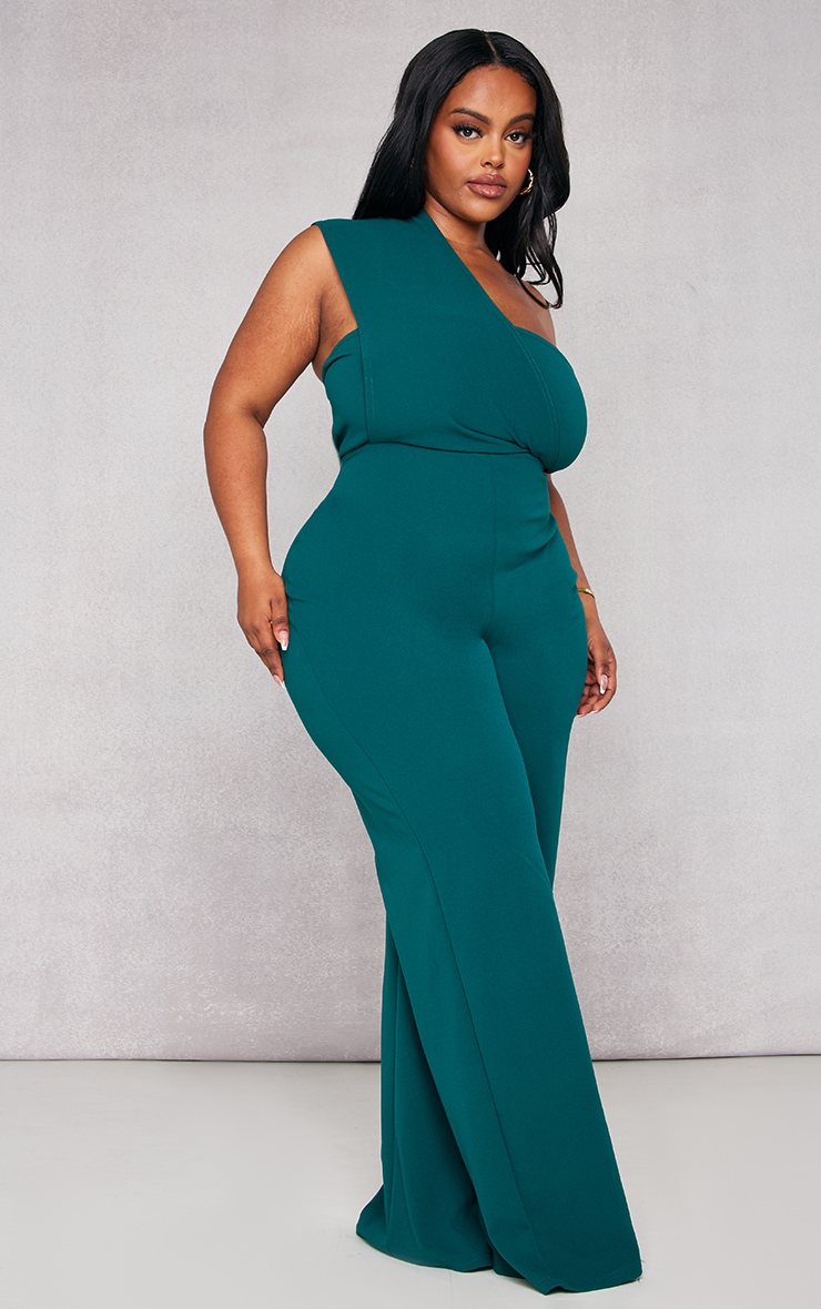 Plus Emerald Green Drape One Shoulder Jumpsuit image 3