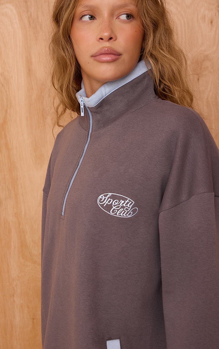Charcoal Sporty Club Embroidered Quarter Zip Sweatshirt image 4