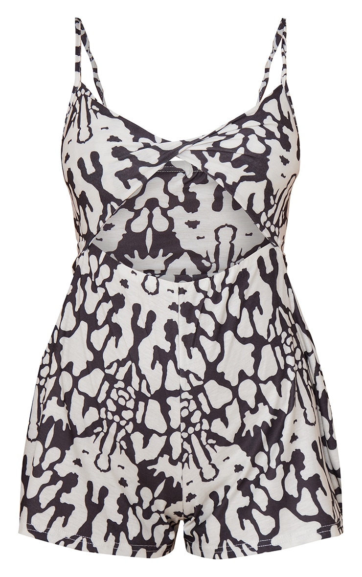 Black Abstract Print Twist Bust Strappy Romper image 5