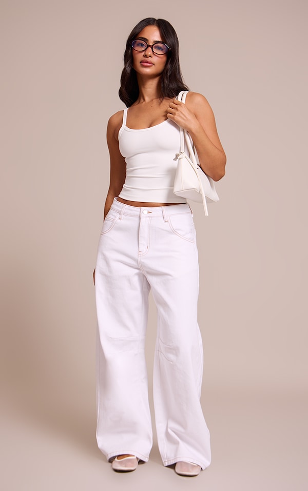 Petite White Seam Detail Barrel Jean