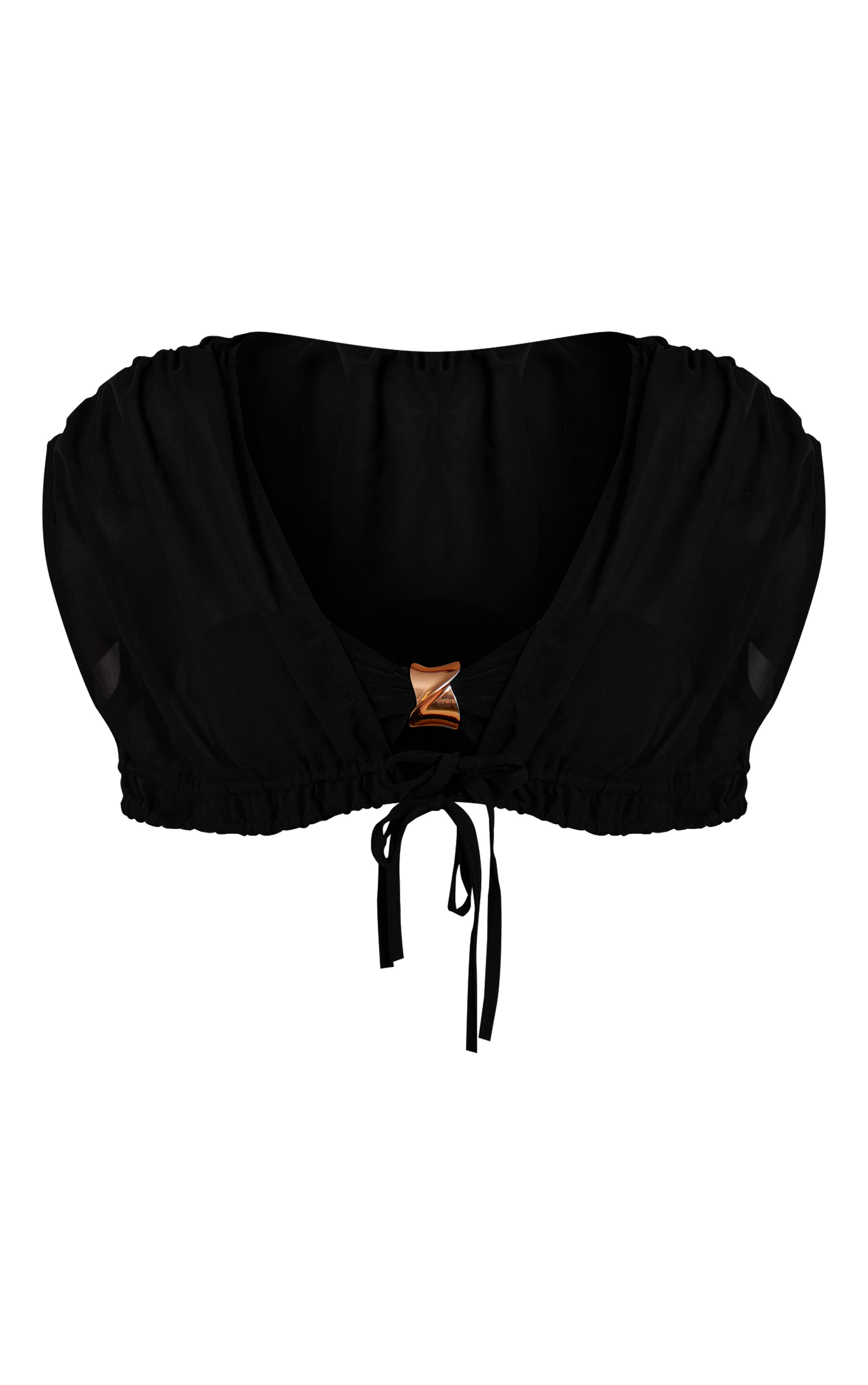 Black Ruched Plunge Chiffon Beach Top image 5