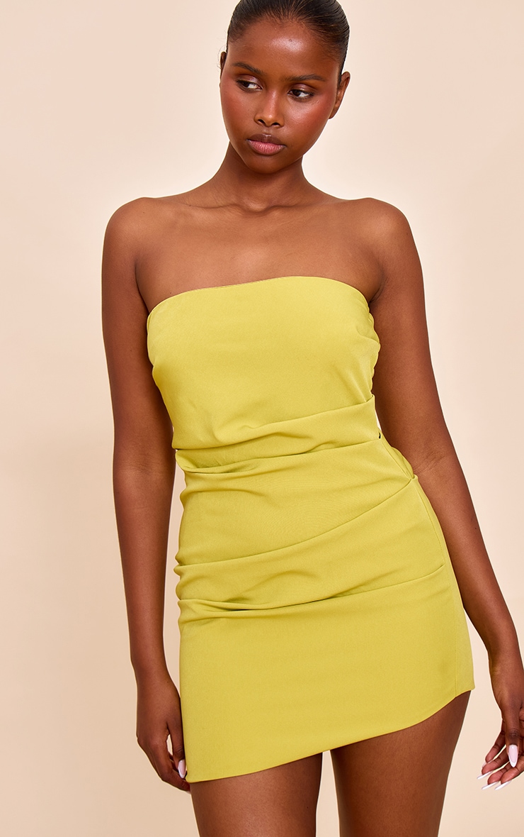 Olive Bandeau Ruched Mini Dress image 3