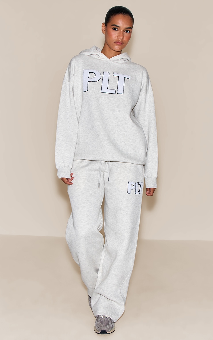 Ash Grey Plt Borg Applique Oversized Hoodie image 3