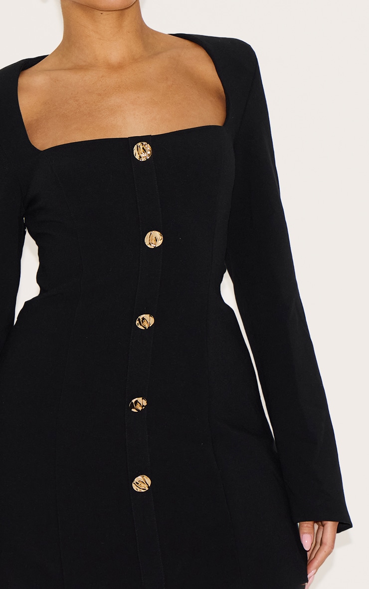 Shape Mini robe de tailleur noire à col carré et boutons martelés image 4