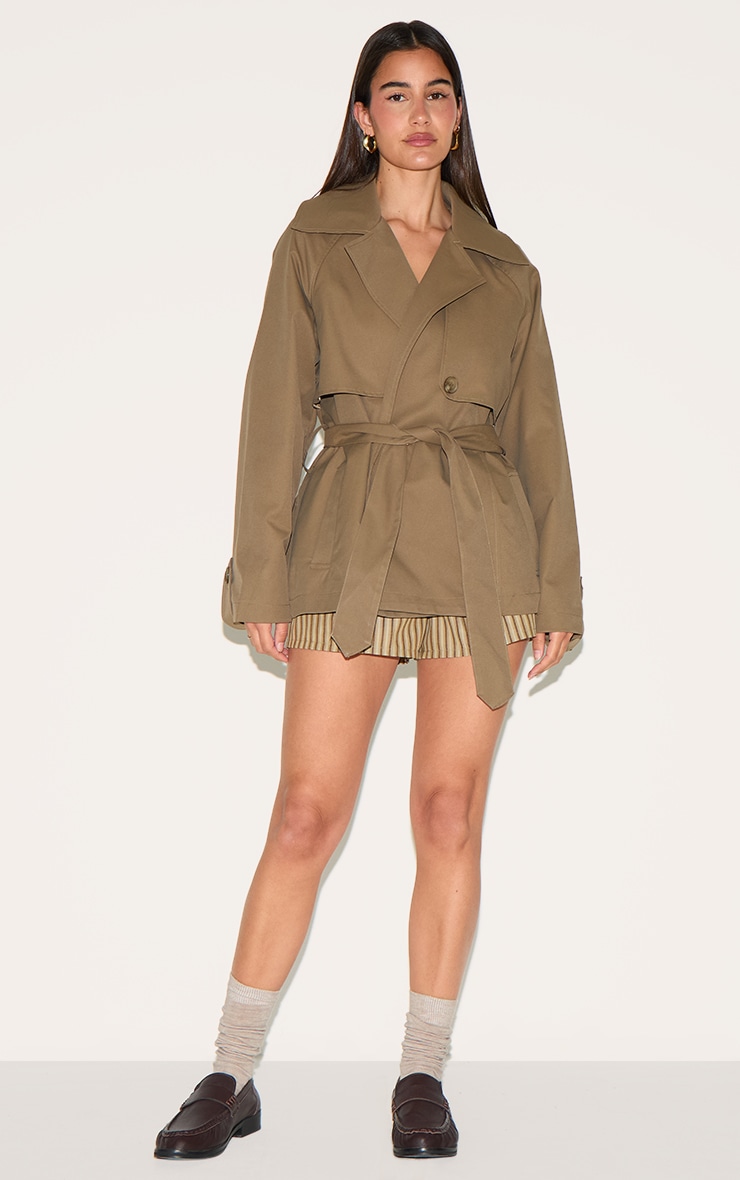 Taupe Cropped Storm Flap Detail Trench image 3