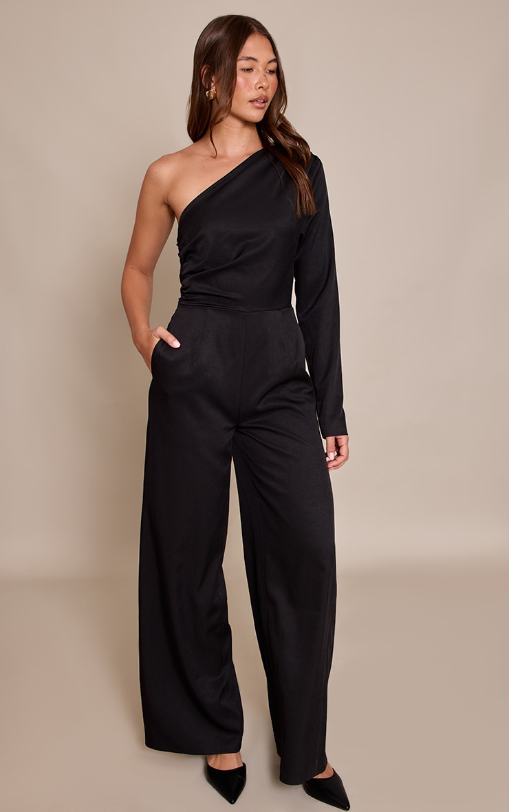 Black Woven Tailored One Sleeve Jumpsuit image 3