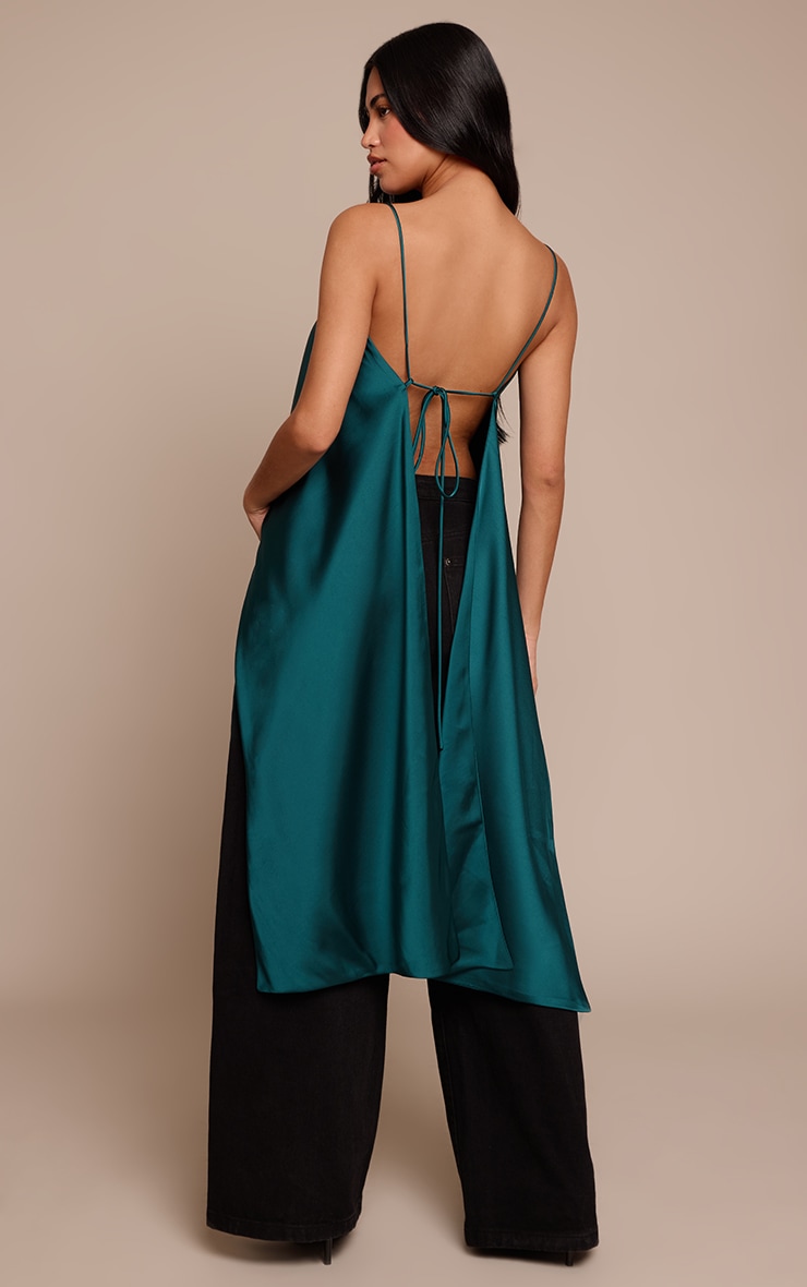 Forest Green Satin Drape Back Top image 2