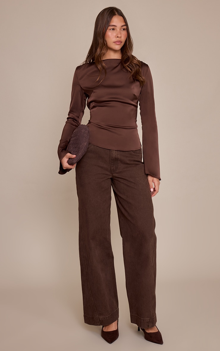 Chocolate Satin Boatneck Long Sleeve Top image 3