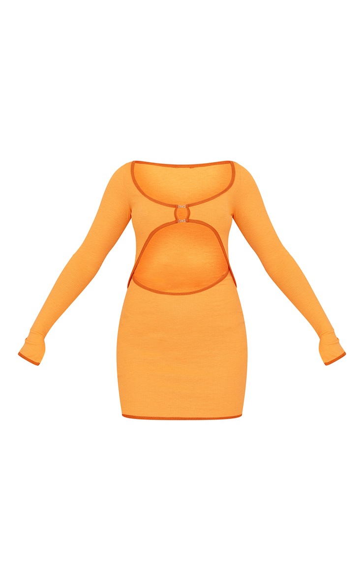 Orange Ribbed Hook & Eye Cut Out Bodycon Dress image 5