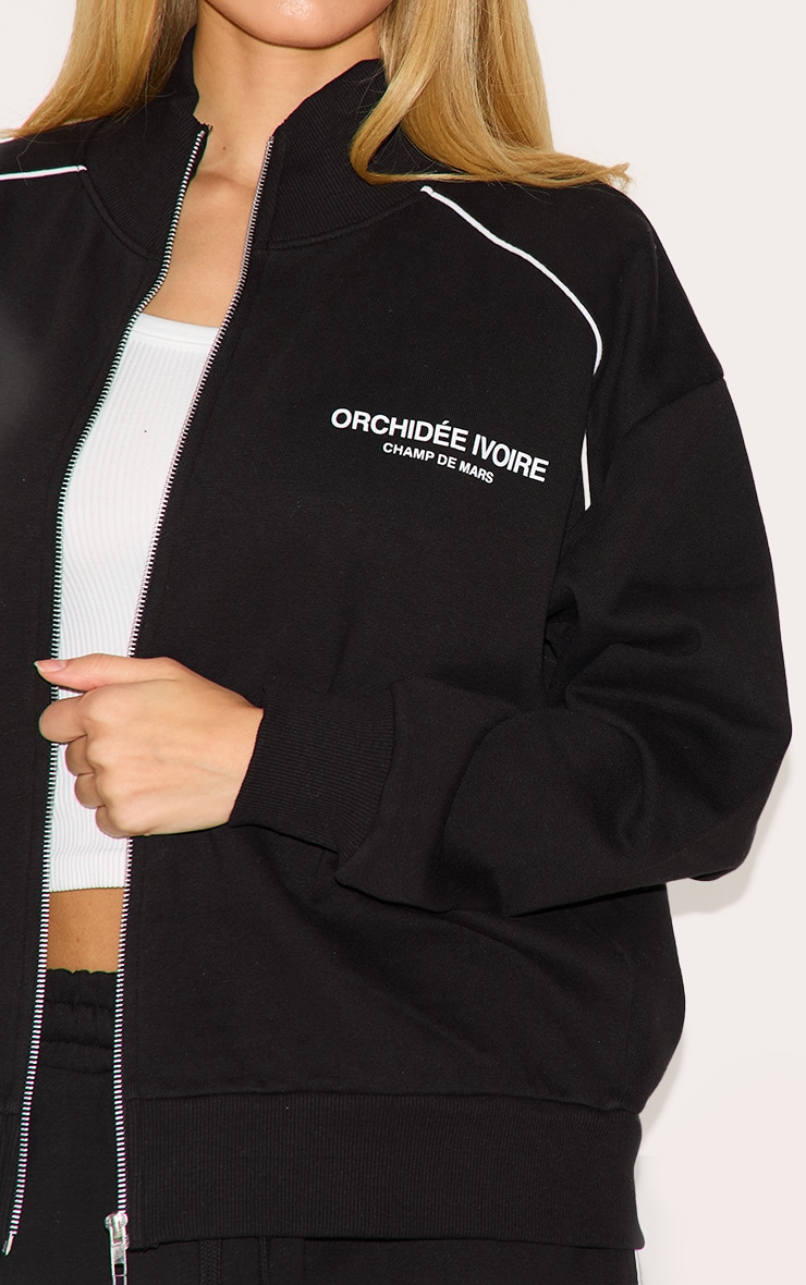 Sweat col montant deluxe noir brodé "New York" à lisérés contrastants et zip image 4