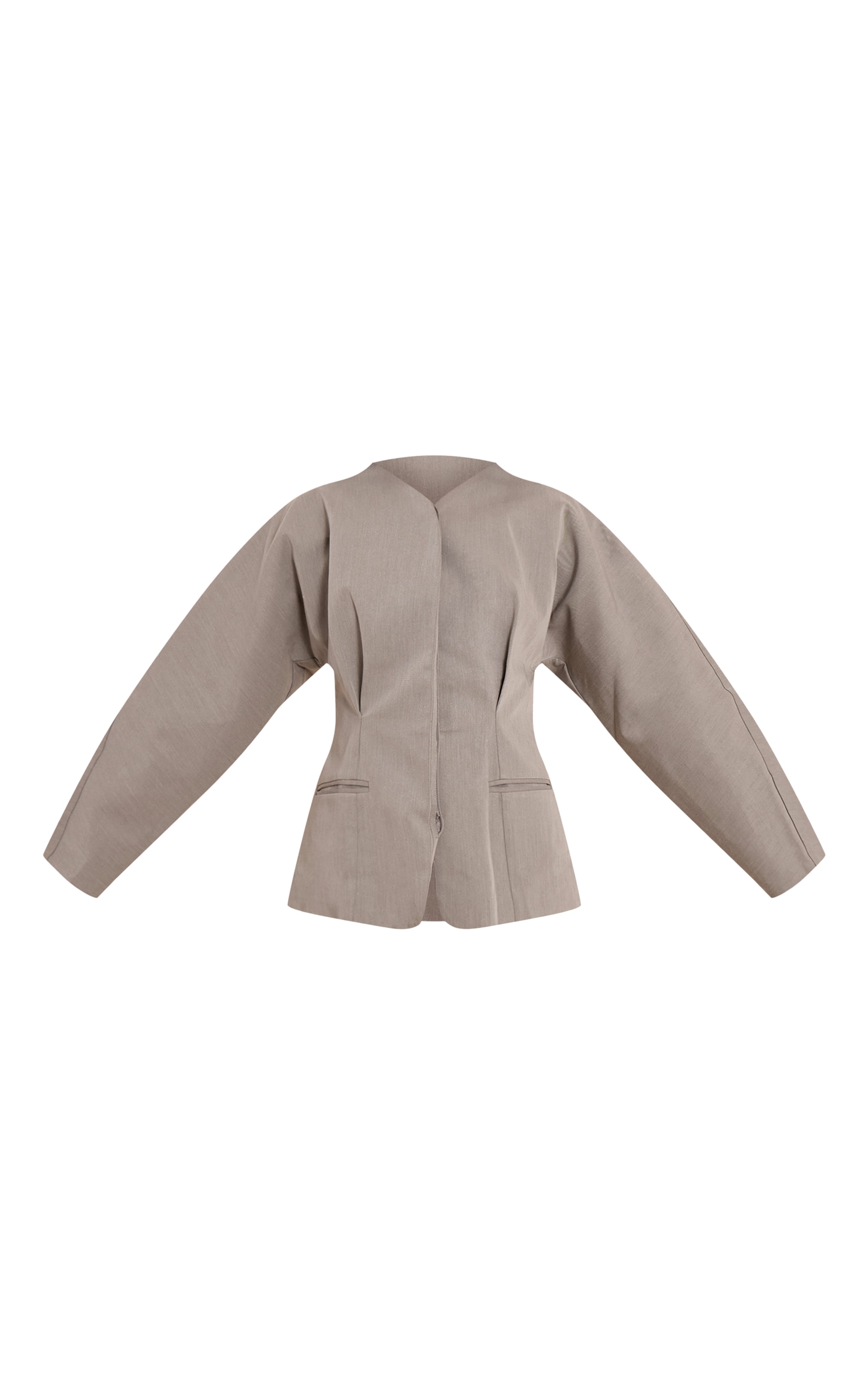  Light Grey Premium Woven Tailored Collarless Blazer