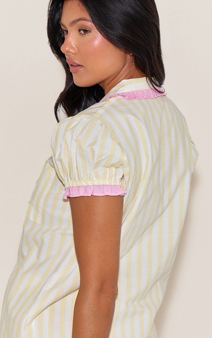 Lemon Tie Front Frill Collar Detail Stripe Short Pj Set image 2