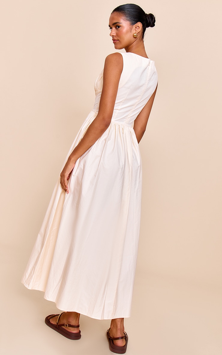 Robe mi-longue en popeline de coton crème à buste froncé image 2
