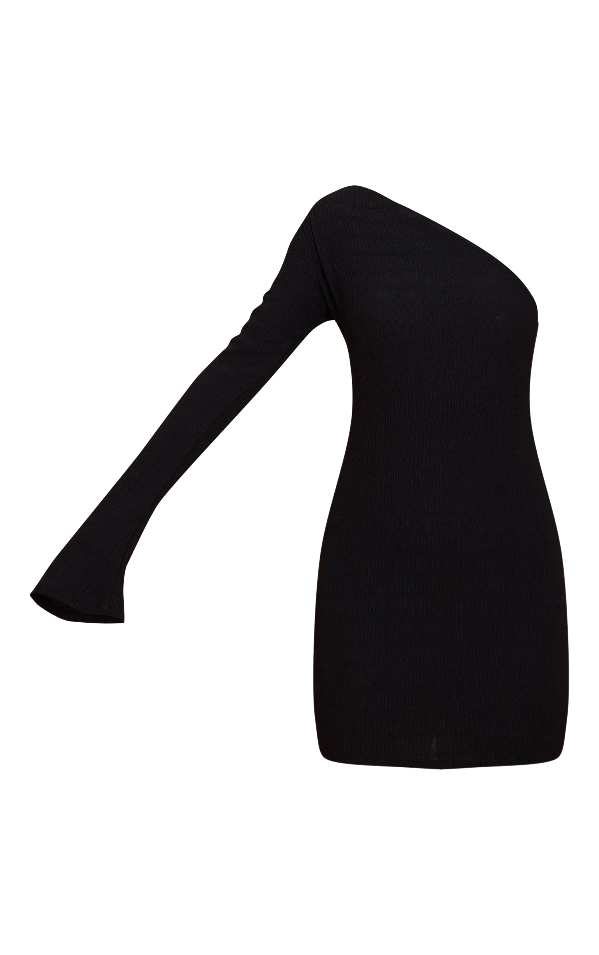 Black Textured One Shoulder Long Sleeve Bodycon Dress image 5