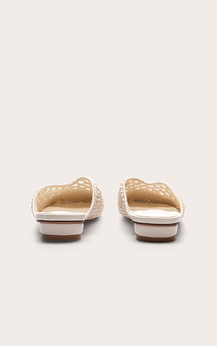 Cream Pu Square Toe Woven Flats image 4