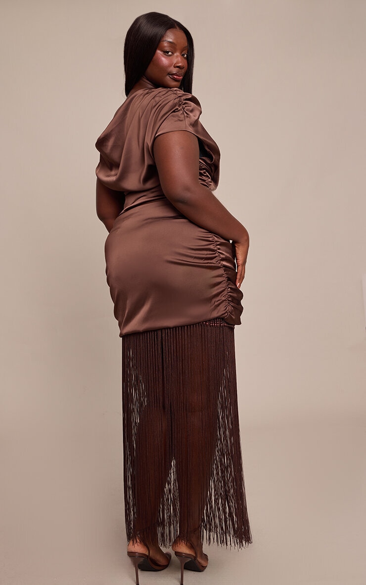 Plus Top drapé satiné marrpn chocolat à épaule unique image 2