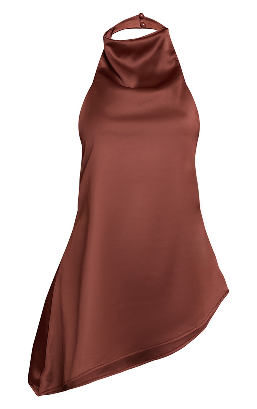 Chocolate Satin High-Neck Maxi Gown with Scarf Detail main image 1