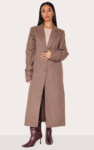 Petite Multi Check Print Oversized Trench Coat