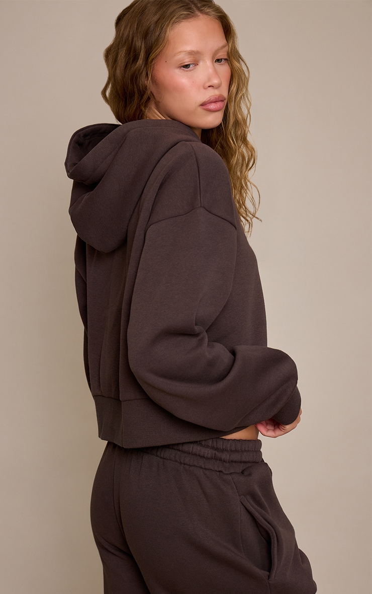 PRETTYLITTLETHING Espresso Print Zip Front Hoodie image 2