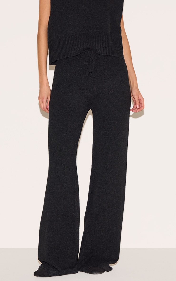 Pantalon large en maille tricot douce noir chiné image 2