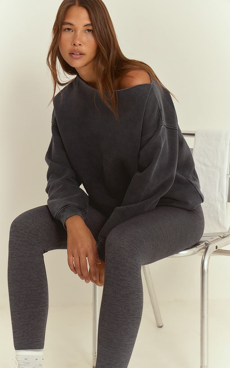 Blue Acid Wash Oversized Off Shoulder Sweatshirt image 4