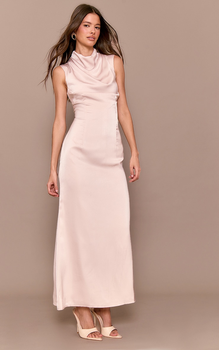 Oyster Satin High Neck Midaxi Dress image 3