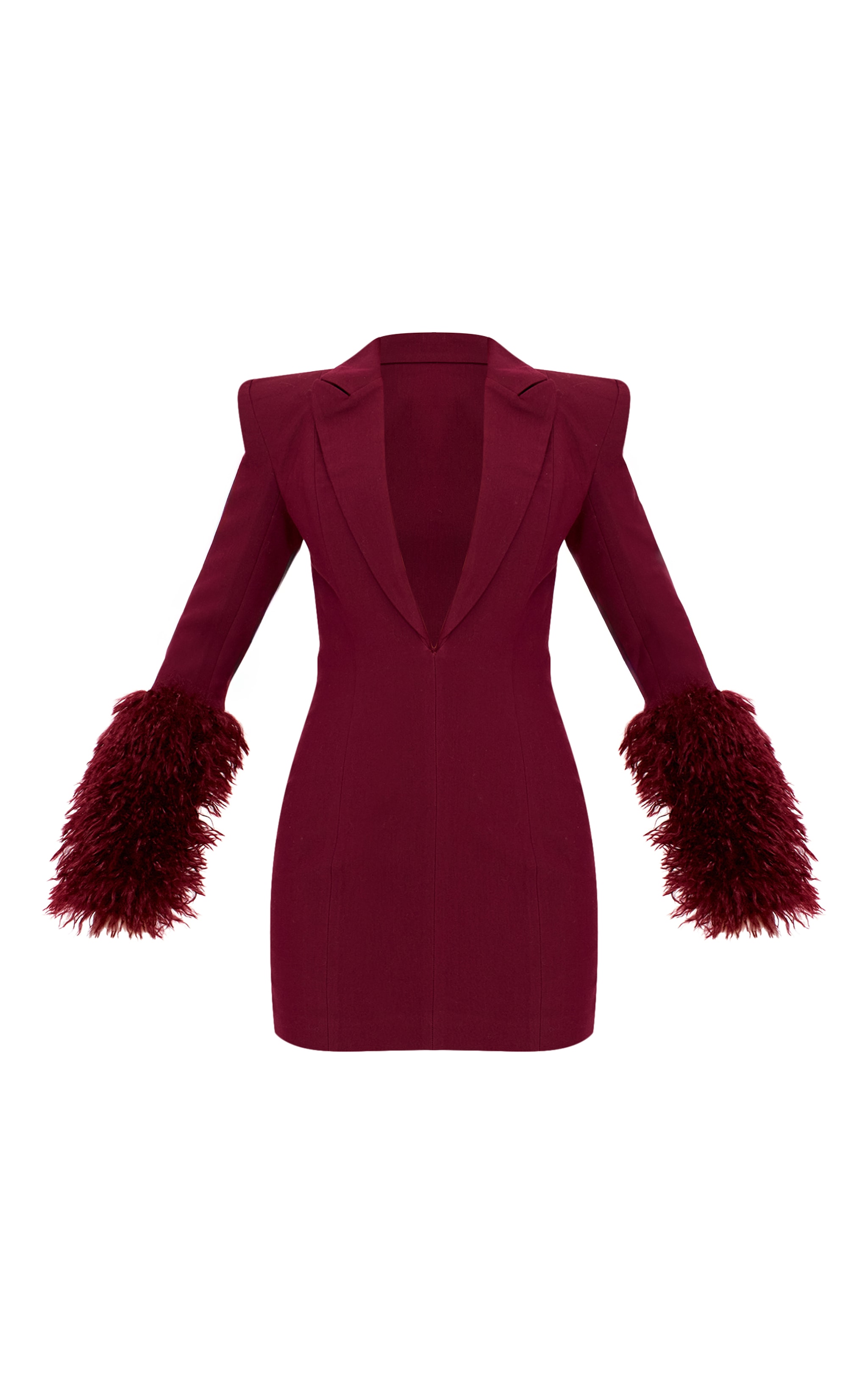 PLT Label Burgundy Faux Shearling Cuff Tailored Blazer Dress image 5