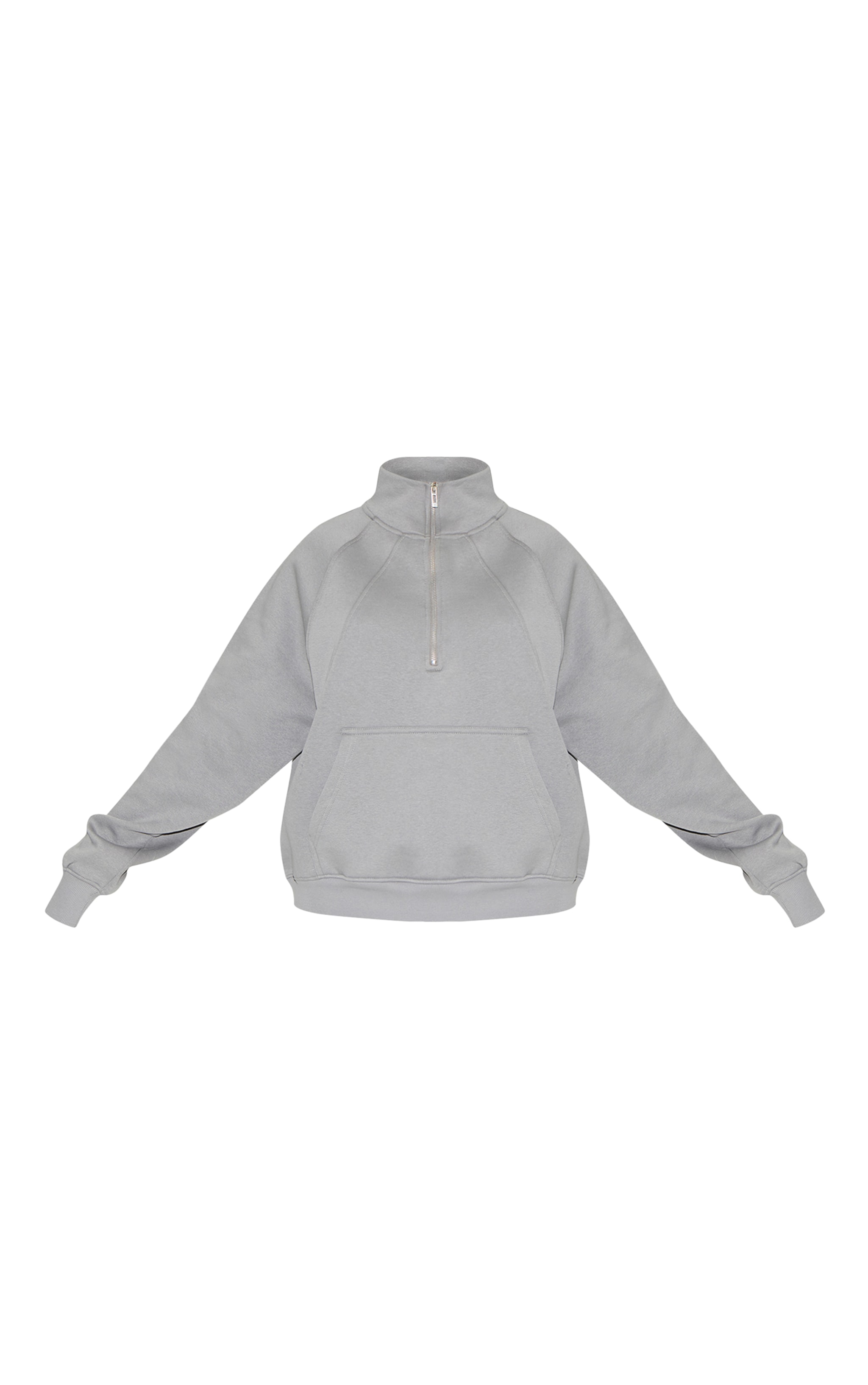 Grey Panel Detail Zip Up Pocket Oversized Sweatshirt image 5