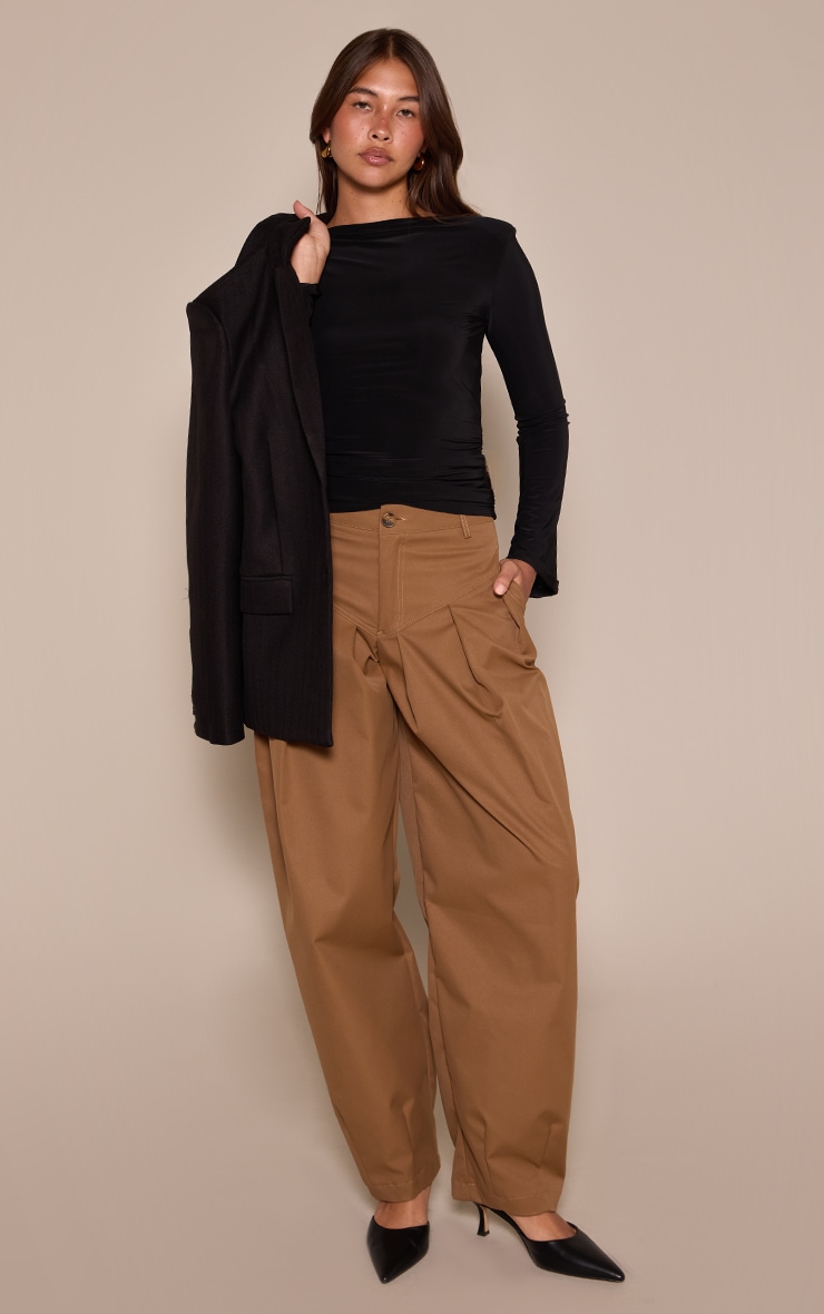 Black Double Layer Slinky Shoulder Detail Long Sleeve Top image 3