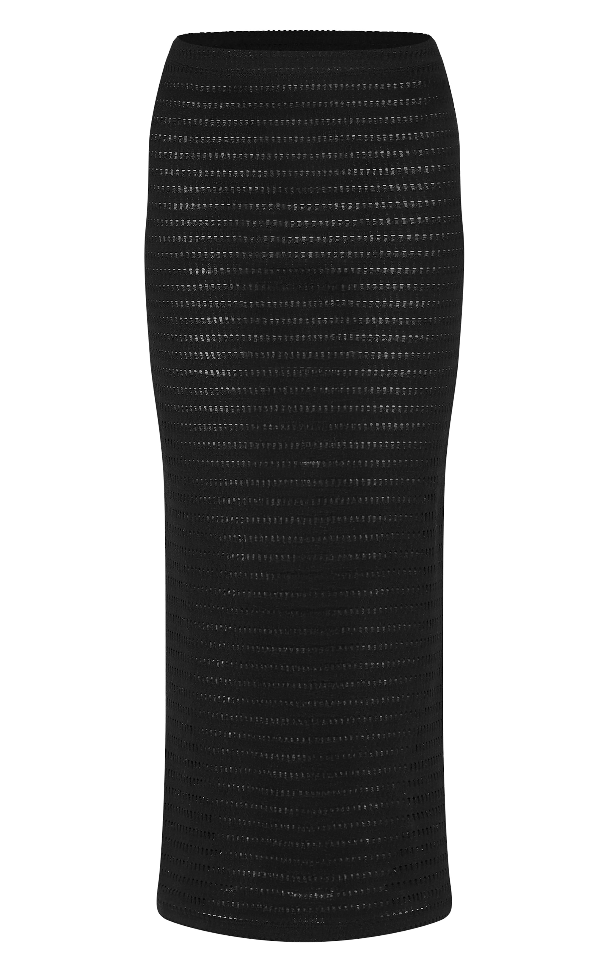 Black Textured Mid Rise Maxi Skirt image 1